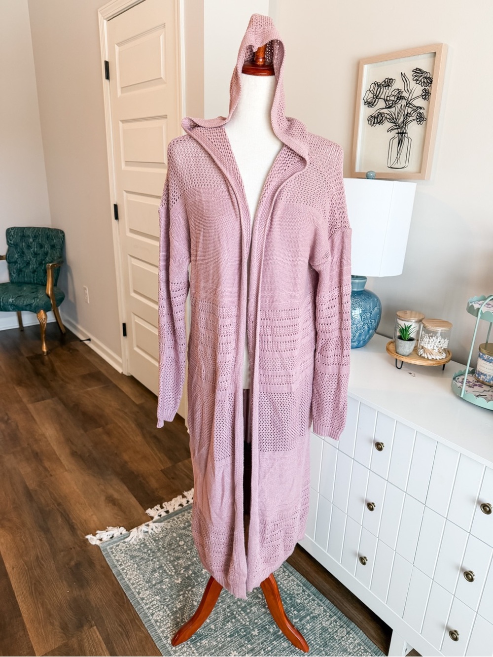 Dusty Purple Hooded Long Knit Cardigan